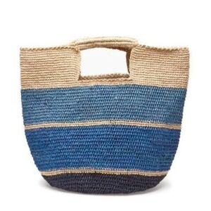 Mar Y Sol Camden Ombre Stripe Raffia Tote Blue Striped Beach Bag Resort